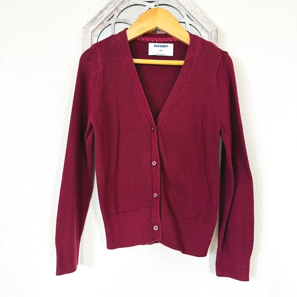 Old Navy • Burgundy Classic Button Down Long Sleeve Soft Knit Oxford Cardigan